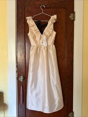 Topshop Cream Ruffle-Neck Sleeveless Dress